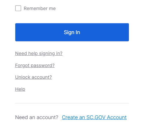 My SC.GOV reset password screen example